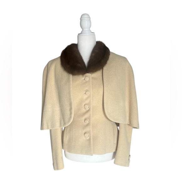 Jackets & Blazers - Blin Blin England 1950’s Wool/Cashmere Cape Jacket Mink Collar